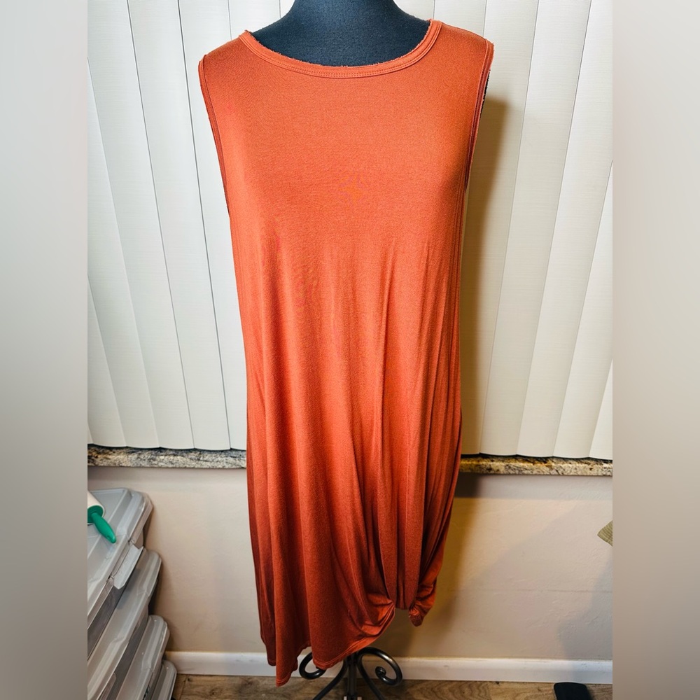 Philosophy Sleeveless Front Knot Midi Rust Relaxed Fit Lagenlook Dress SZ Large